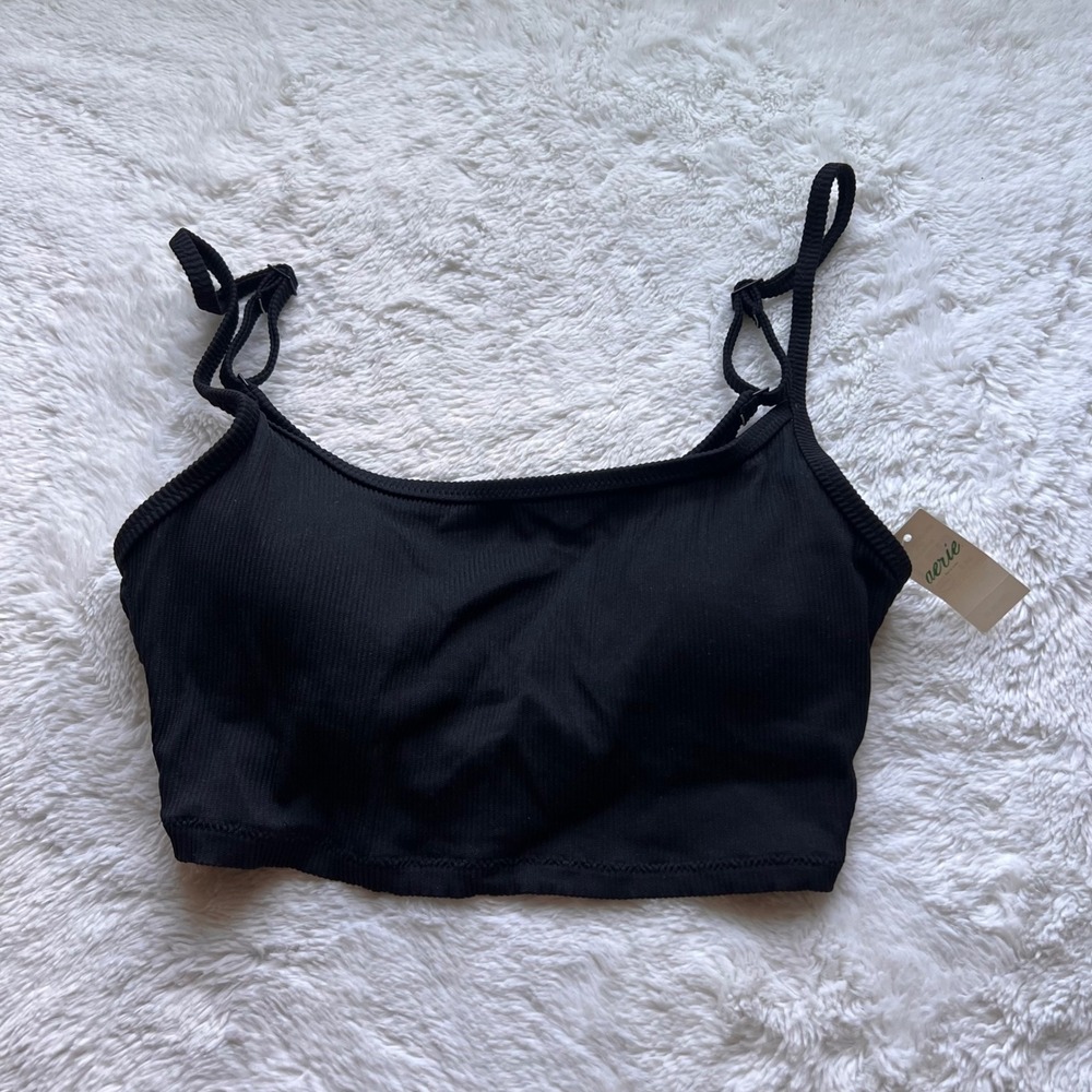 Aerie Womens Real Good Ribbed Bikini Top True Black Size Small 0753-2860 NWT